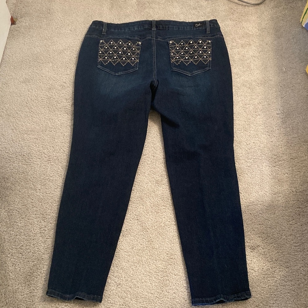 Earl Jean Dark Blue/Rhinestone Pockets Women's Skinny Jeans
